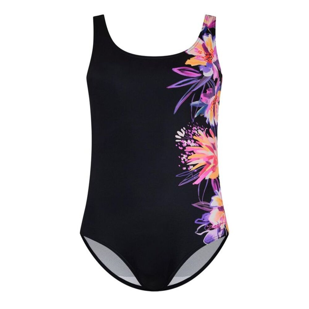 Zoggs Womens/Ladies Floral Scoopback One Piece Bathing Suit / Black